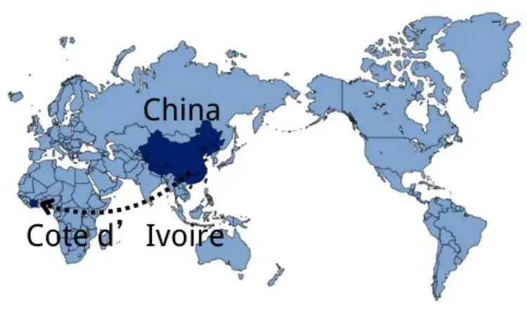 Shipping from China to Cote d'Ivoire — sea and air freight routes